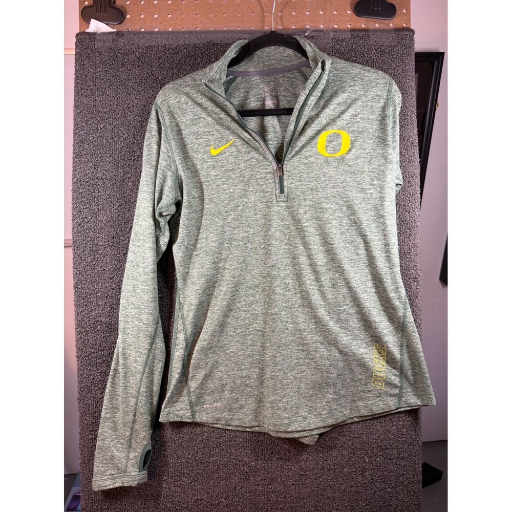 Nike Quarter Zip Pullover Womens M Green Oregon Ducks Dri-FIT Thumbholes